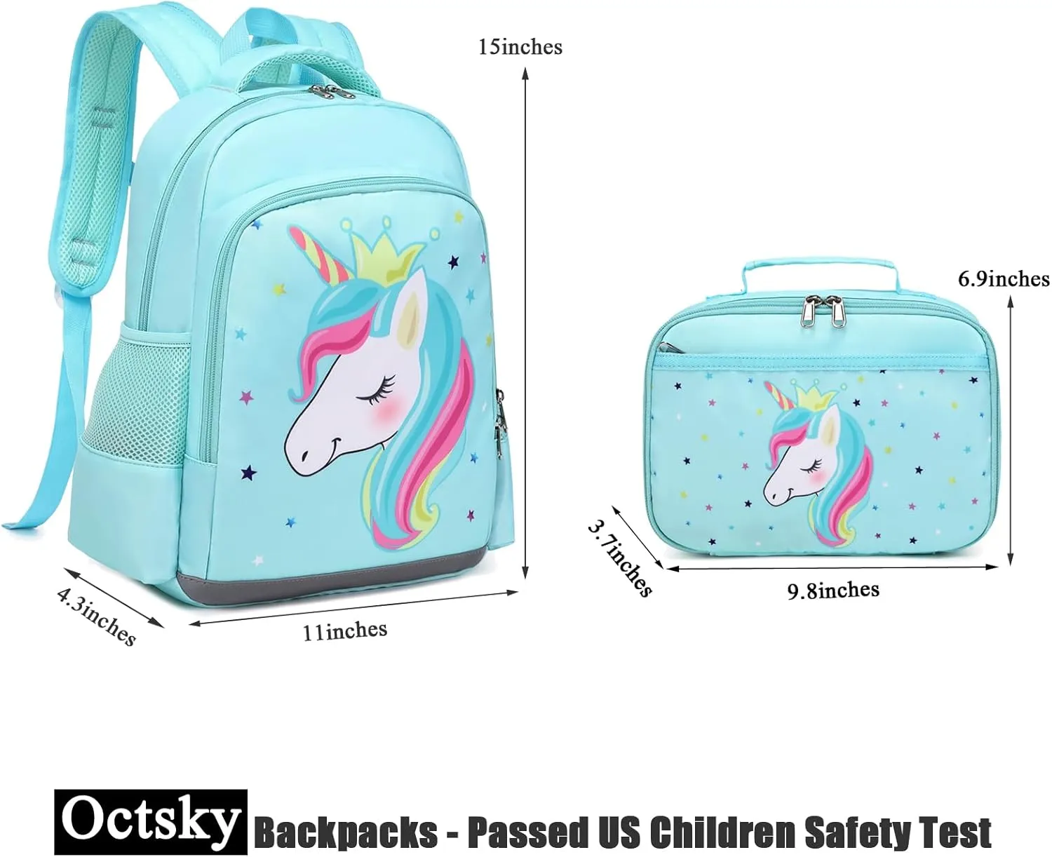 Octsky Unicorn Backpack for Girls, Kids Preschool Backpacks Cute Lightweight With Chest Strap and Lunchbox (Unicorn-Lake)