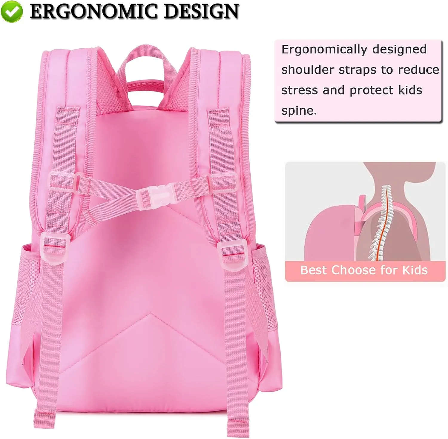 Octsky Unicorn Backpack for Girls, Kids Preschool Backpacks Cute Lightweight With Chest Strap and Lunchbox (Unicorn-Pink)
