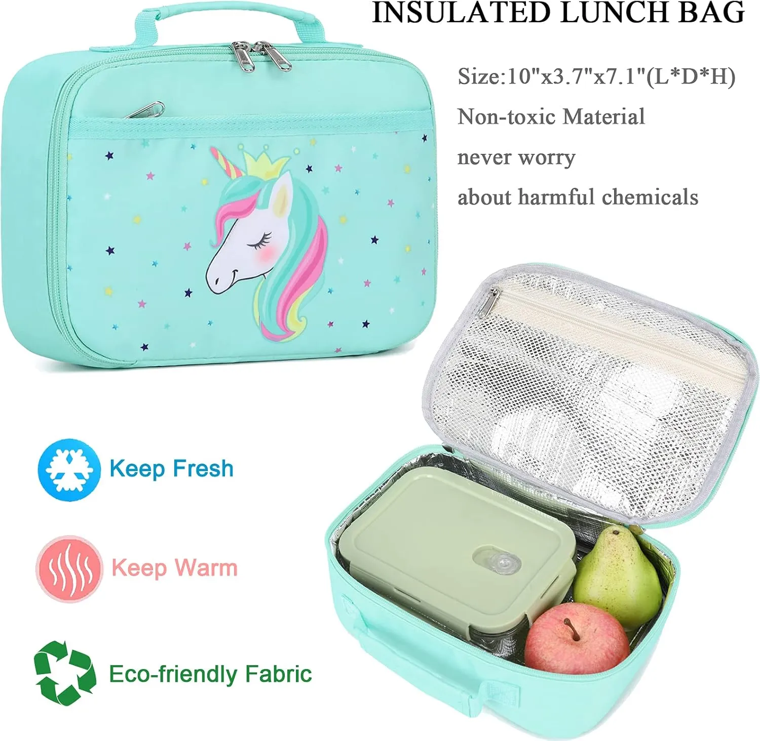 Octsky Unicorn Backpack for Girls, Kids Preschool Backpacks Cute Lightweight With Chest Strap and Lunchbox (Unicorn-Pink)