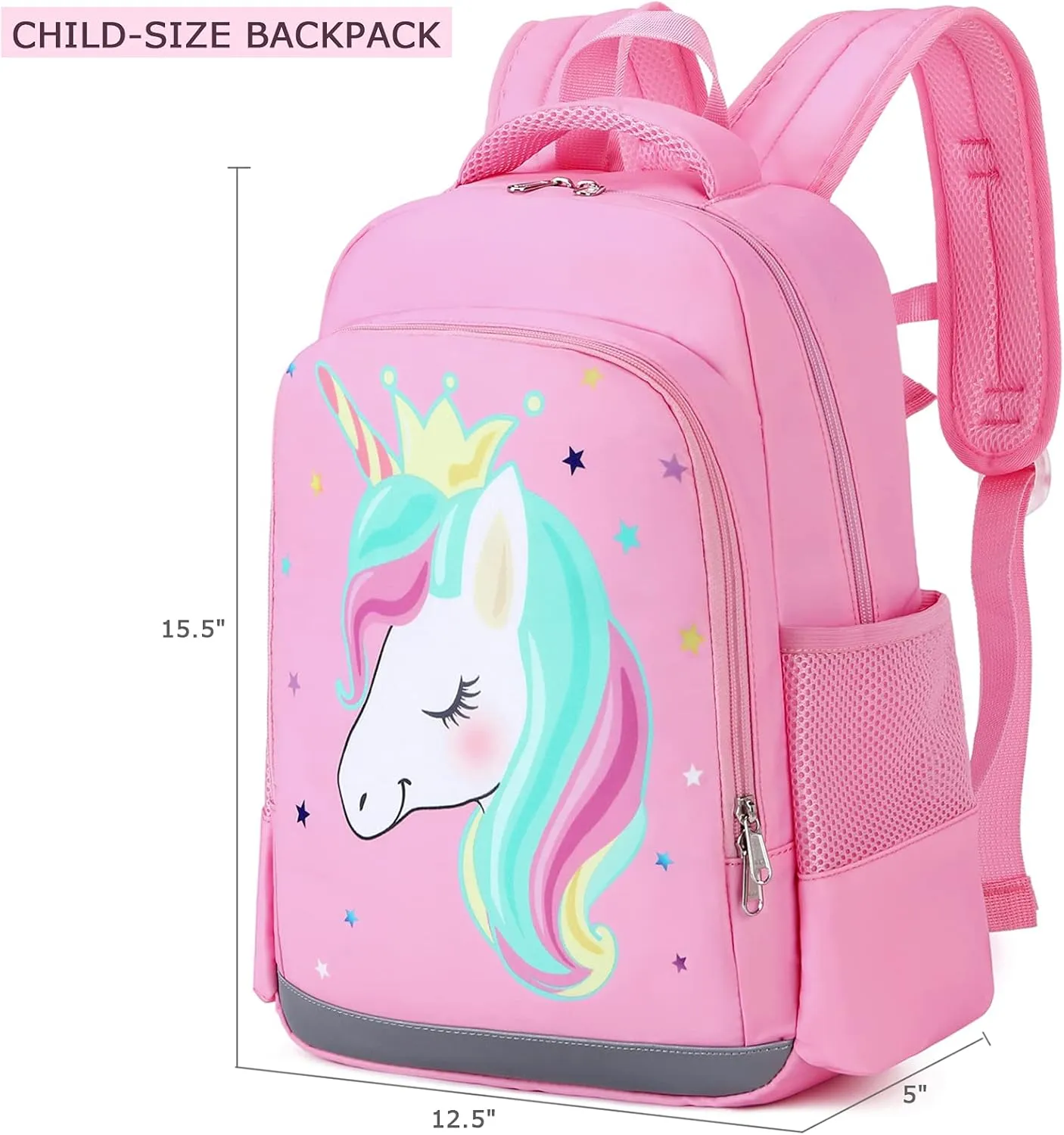 Octsky Unicorn Backpack for Girls, Kids Preschool Backpacks Cute Lightweight With Chest Strap and Lunchbox (Unicorn-Pink)