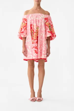 OFF SHOULDER PUFF DRESS PINK PORTO