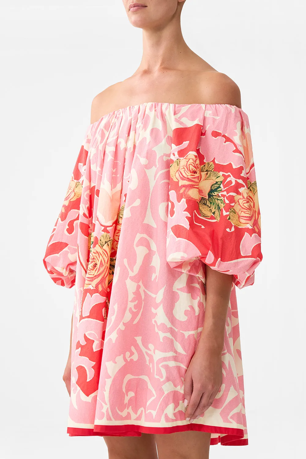 OFF SHOULDER PUFF DRESS PINK PORTO