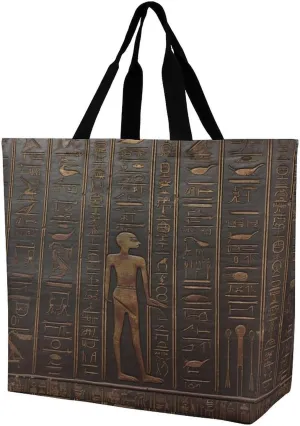 One Shoulder Shopping Bag Ancient Egyptian Hieroglyph Printed Tote Bag Reusable Shoulder Shopping Bag One Shoulder Portable Shopping Bag