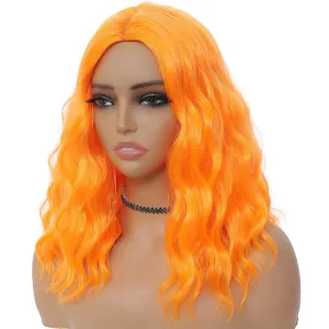 Orange Wig for Women, Wavy Curly Orange Bob Wigs Middle Part 14 Inch Shoulder Length Heat Resistant Synthetic Colorful Wig