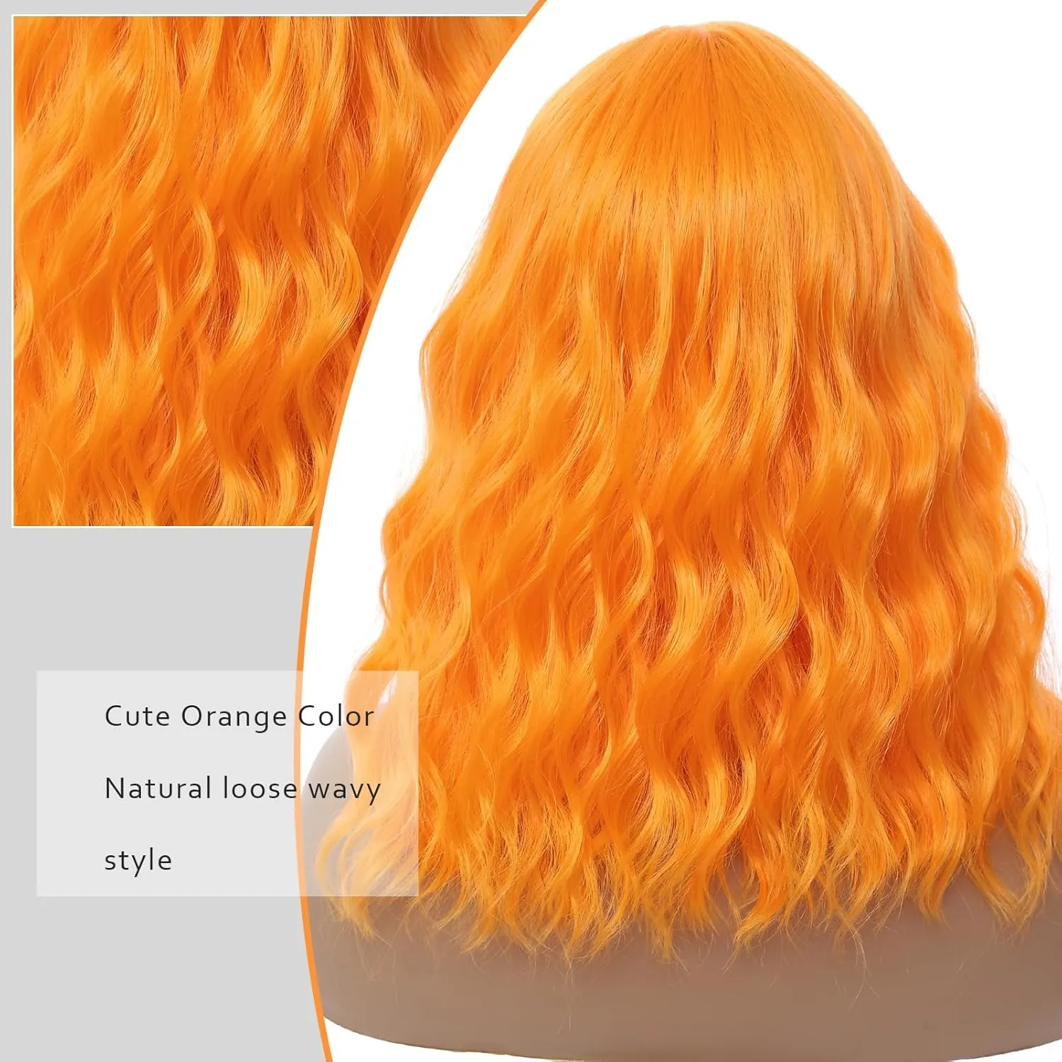 Orange Wig for Women, Wavy Curly Orange Bob Wigs Middle Part 14 Inch Shoulder Length Heat Resistant Synthetic Colorful Wig