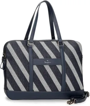 Pepe Jeans Celine Laptop Bag 15.6" Blue 41x30x14cm Polyester with Faux Leather Details by Joumma Bags, Blue, Laptop Bag, Blue, Laptop Bag