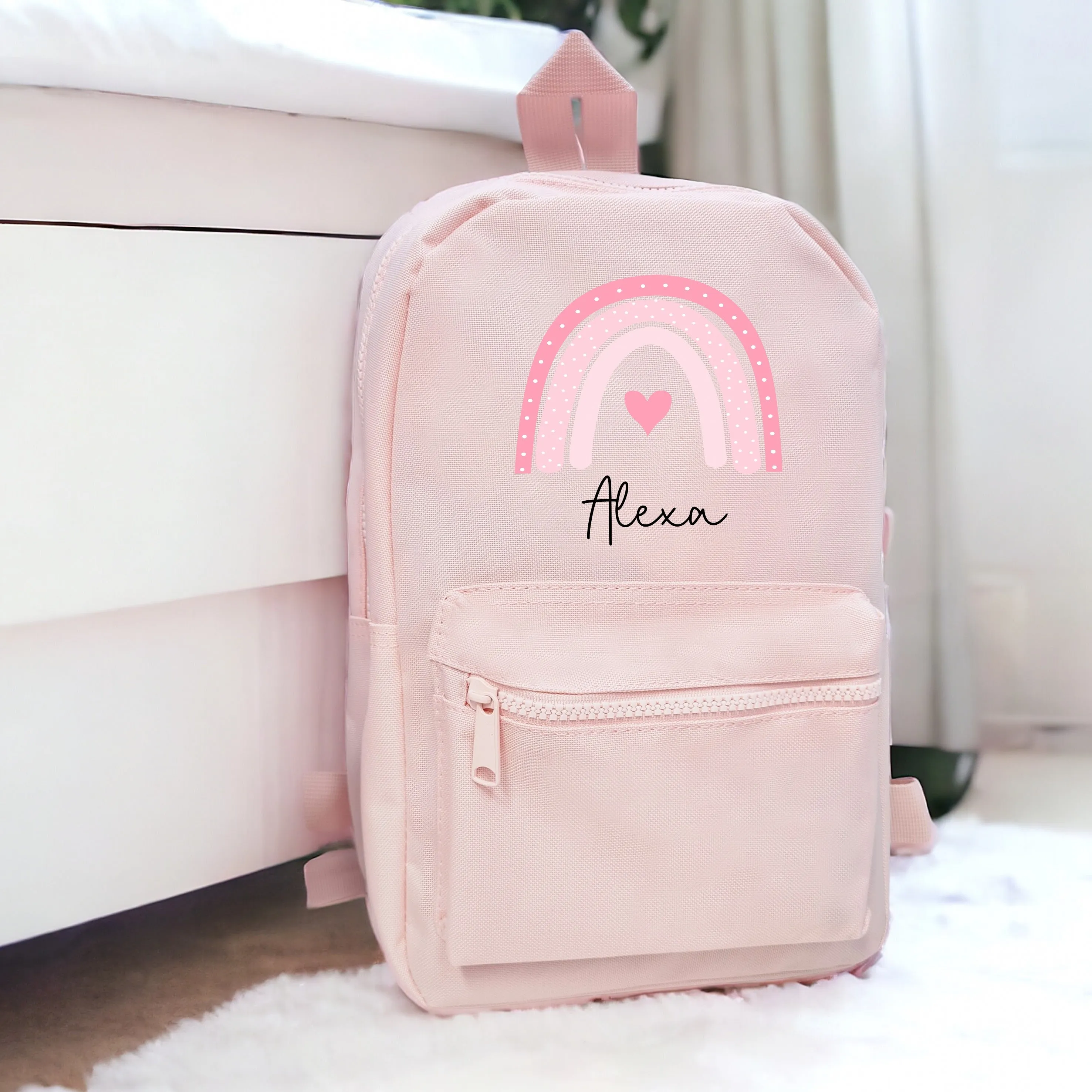 Personalised Pink Rainbow Heart Backpack