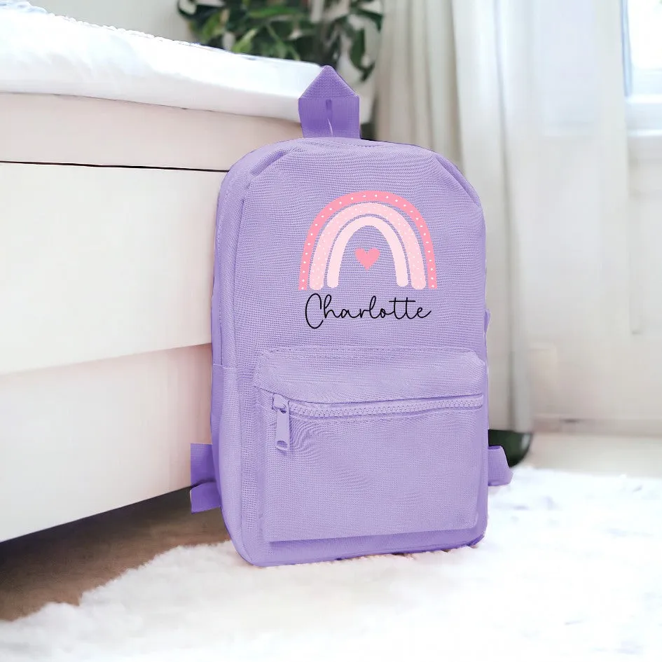 Personalised Pink Rainbow Heart Backpack