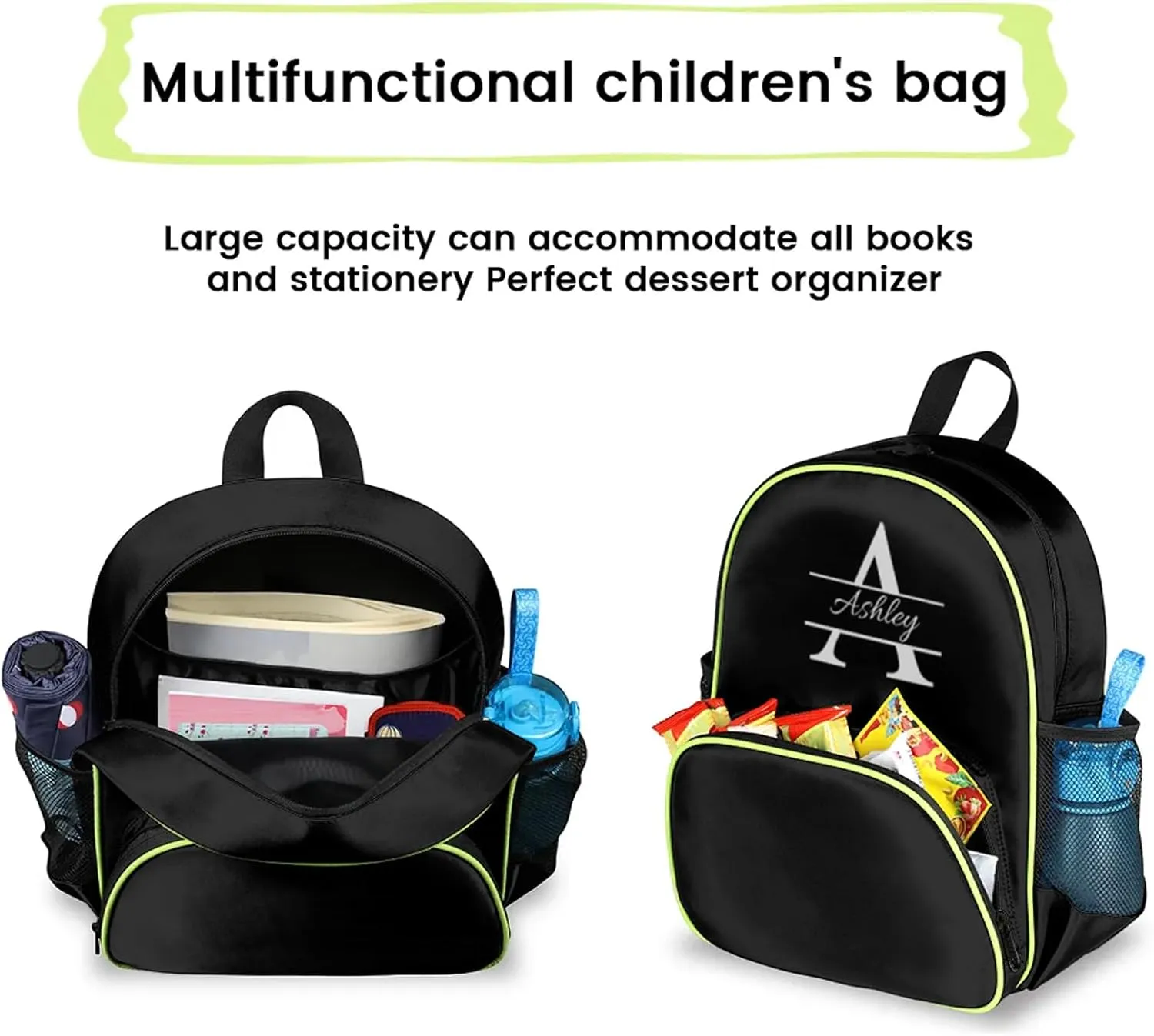 Personalized Backpack with Initial & Name Customized Shoulder Bag for Women Waterproof Travel Casual Daypack Gifts 14.2in, Pure Black
