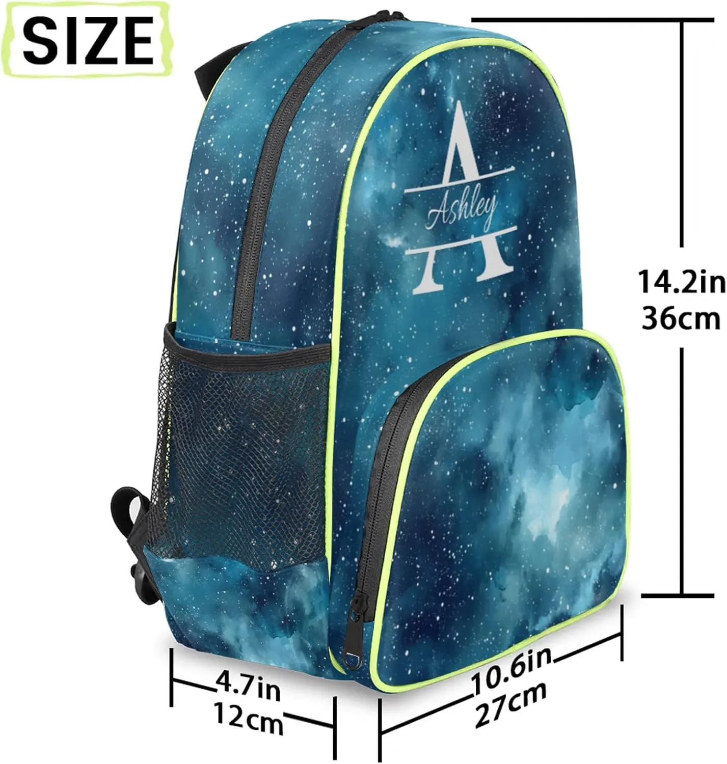 Personalized Backpack with Initial & Name Customized Shoulder Bag for Women Waterproof Travel Casual Daypack Gifts 14.2in, Starry Night Sky