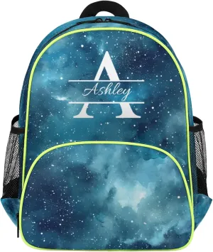Personalized Backpack with Initial & Name Customized Shoulder Bag for Women Waterproof Travel Casual Daypack Gifts 14.2in, Starry Night Sky