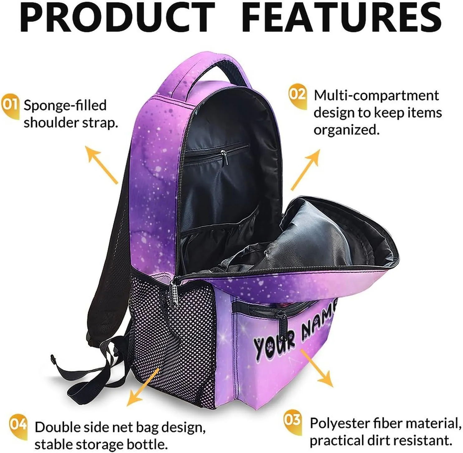 Personalized Cat Backpack for Kids - Custom Schoolbag for Girls - 17 Inch Lightweight Cat Bookbag for School Travel - Large Capacity Backpacks for Kindergarten Preschool Elementary