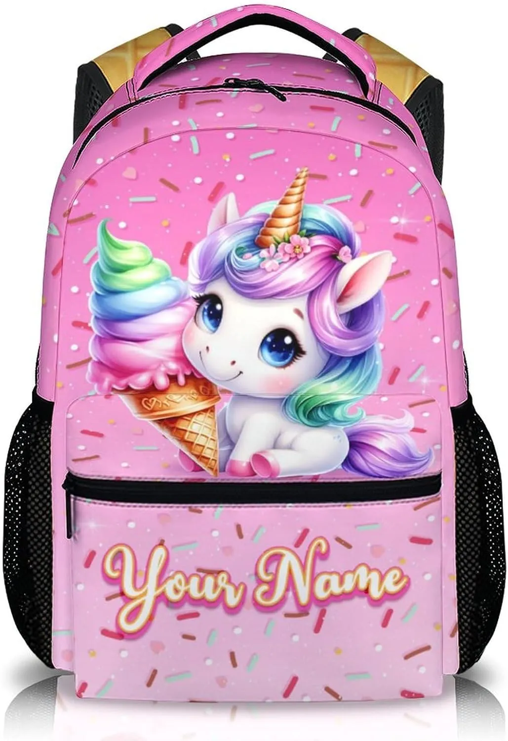 Personalized Unicorn Backpack for Girls, Custom Backpacks for Kids Preschool Kindergarten Primary, Pink Unicorn Gifts for 4-6, 17 Inch Lightweight Bookbag for School Travel