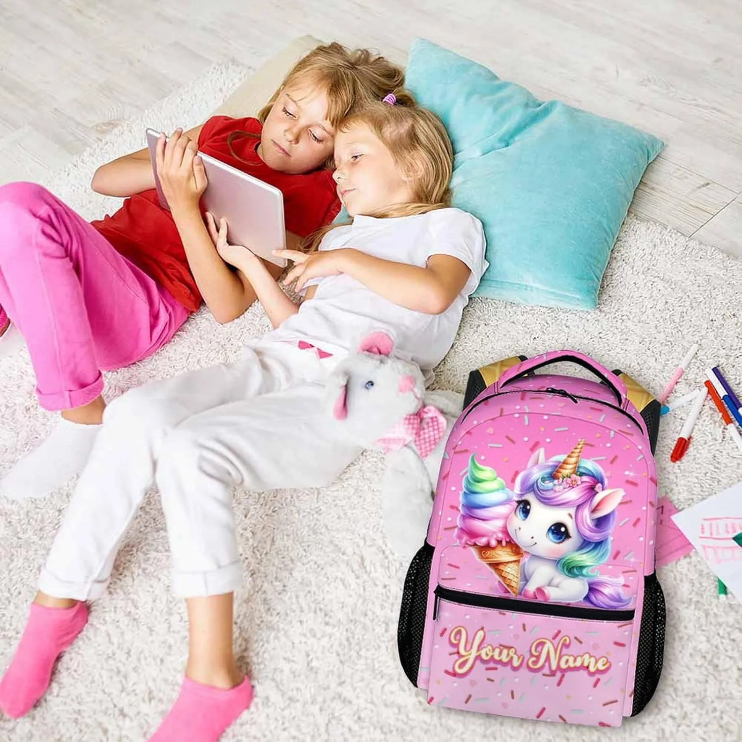 Personalized Unicorn Backpack for Girls, Custom Backpacks for Kids Preschool Kindergarten Primary, Pink Unicorn Gifts for 4-6, 17 Inch Lightweight Bookbag for School Travel