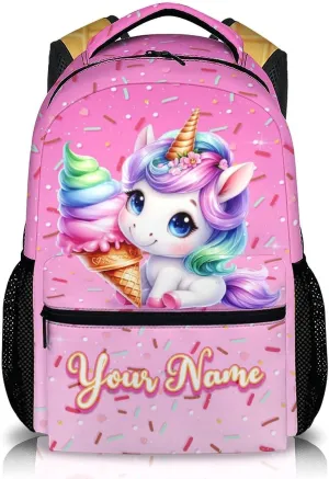Personalized Unicorn Backpack for Girls, Custom Backpacks for Kids Preschool Kindergarten Primary, Pink Unicorn Gifts for 4-6, 17 Inch Lightweight Bookbag for School Travel