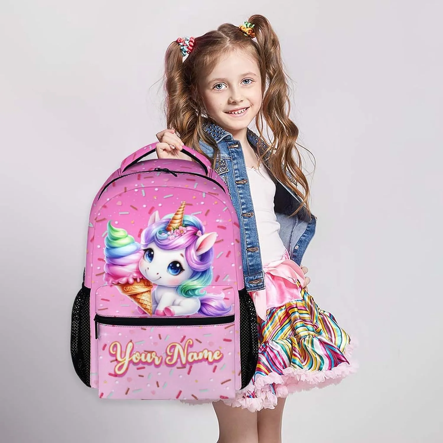 Personalized Unicorn Backpack for Girls, Custom Backpacks for Kids Preschool Kindergarten Primary, Pink Unicorn Gifts for 4-6, 17 Inch Lightweight Bookbag for School Travel