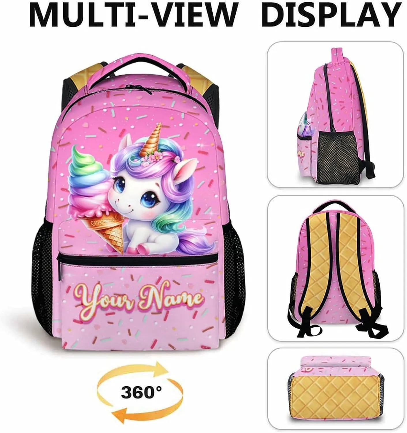 Personalized Unicorn Backpack for Girls, Custom Backpacks for Kids Preschool Kindergarten Primary, Pink Unicorn Gifts for 4-6, 17 Inch Lightweight Bookbag for School Travel