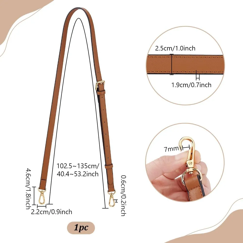 PH PandaHall Leather Purse Strap, 40~53 Inch Crossbody Strap Adjustable Replacement Strap Handle Long Purse Handle Handbag Strap with Golden Buckles for DIY Crochet Bags Shoulder Bags, Brown