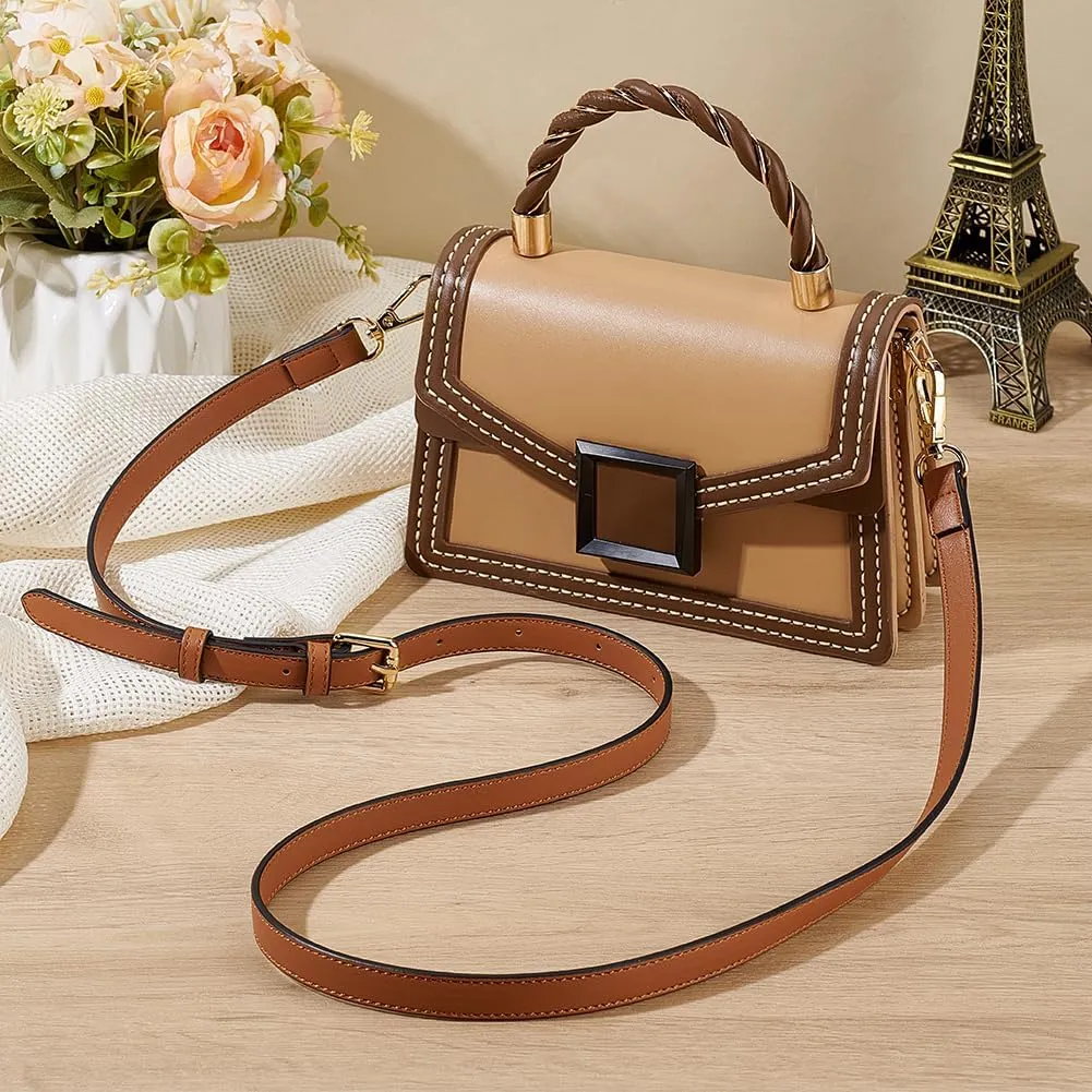 PH PandaHall Leather Purse Strap, 40~53 Inch Crossbody Strap Adjustable Replacement Strap Handle Long Purse Handle Handbag Strap with Golden Buckles for DIY Crochet Bags Shoulder Bags, Brown