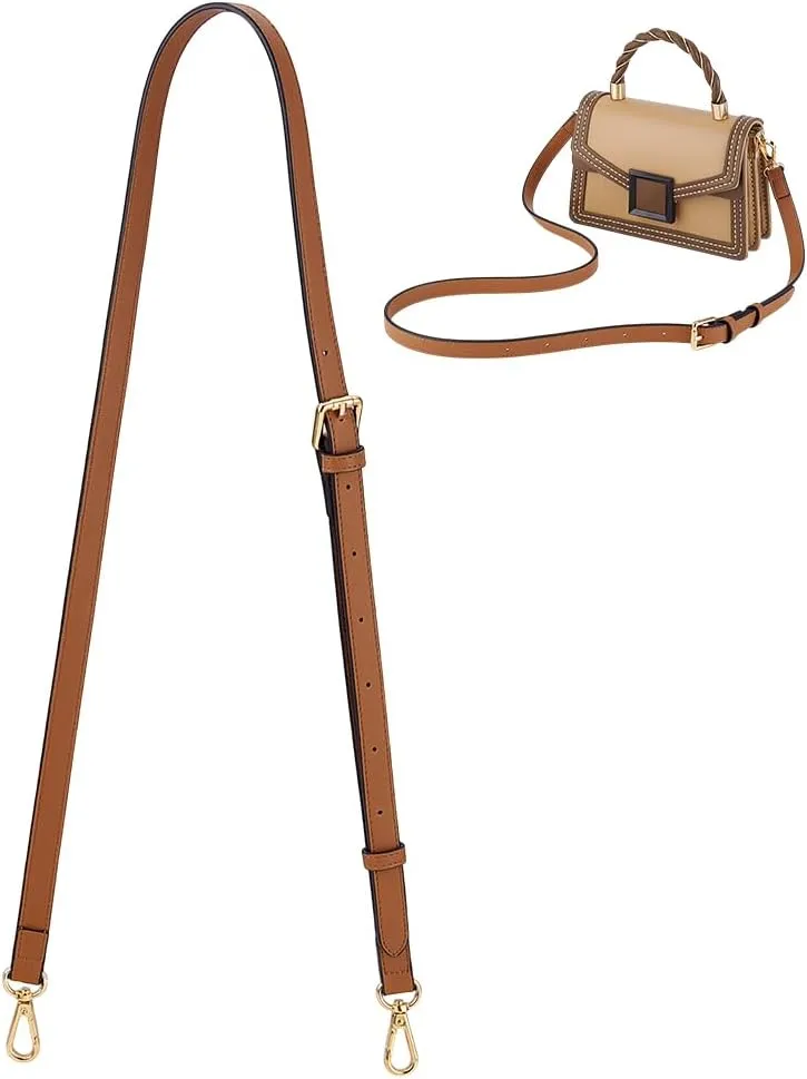 PH PandaHall Leather Purse Strap, 40~53 Inch Crossbody Strap Adjustable Replacement Strap Handle Long Purse Handle Handbag Strap with Golden Buckles for DIY Crochet Bags Shoulder Bags, Brown