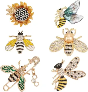 PH PandHall 6 Styles Bee Rhinestone Brooches, Golden Bee Pins Lapel Pins, Alloy Enamel Bee Badges, Insect Theme Bee Brooches for Crossbody Bag Backpacks Clothes Daily Wear Dating