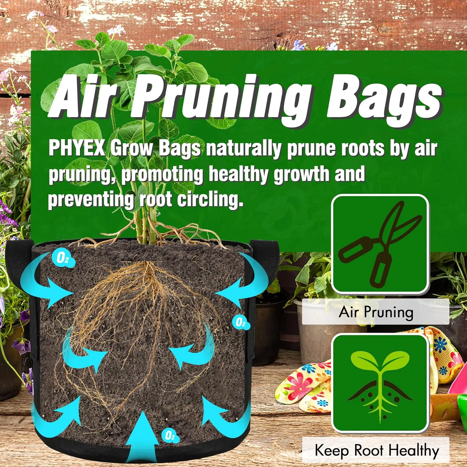 PHYEX 12-Pack 5 Gallon Grow Bags, Thickened 300G Nonwoven Fabric Pots with Reinforced Handles, Planting Bags for Healthy Root Growth, Vegetables, and Flowers, Come with 12 Pcs Plant Labels