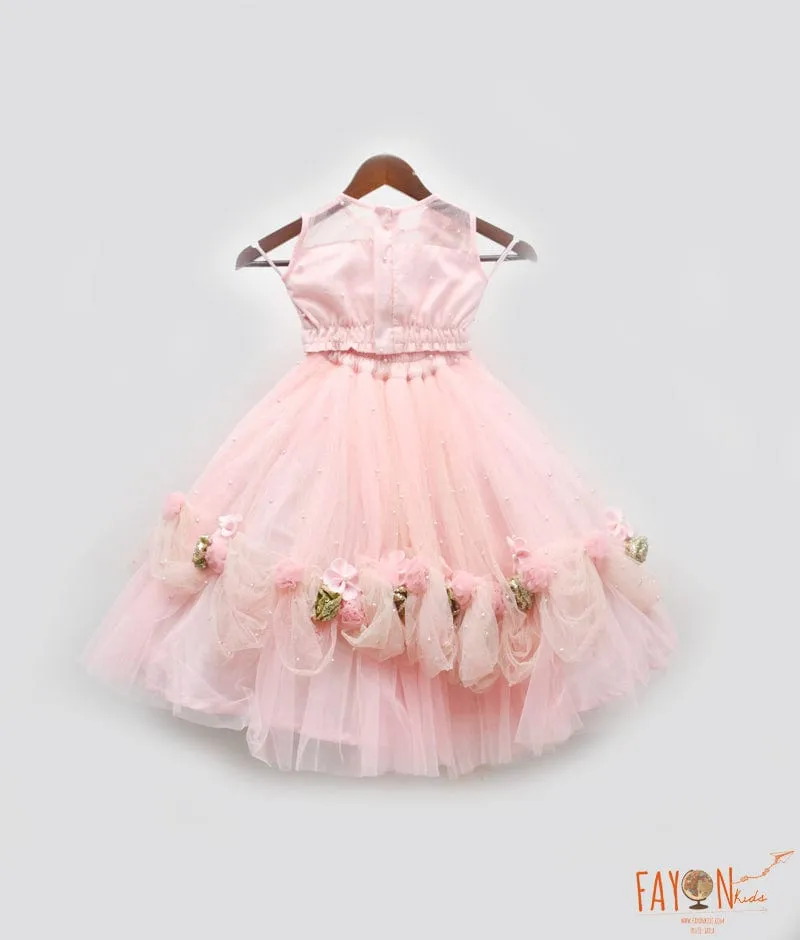 Pink Shimmer Net Lehenga set for Girls