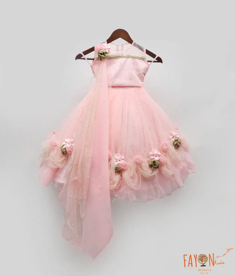 Pink Shimmer Net Lehenga set for Girls