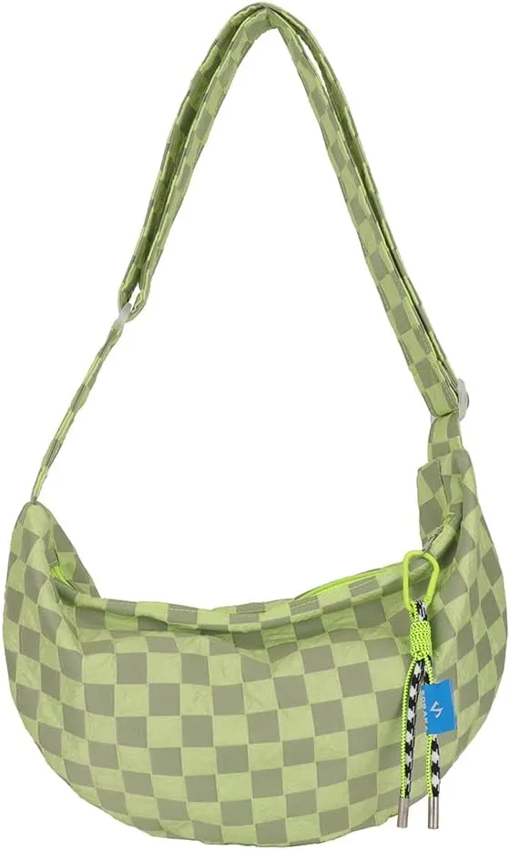 Plaid Crossbody Bag Fashion Half Moon Women Messenger Bag Casual Portable Simple Large Capacity for Weekend Vacation