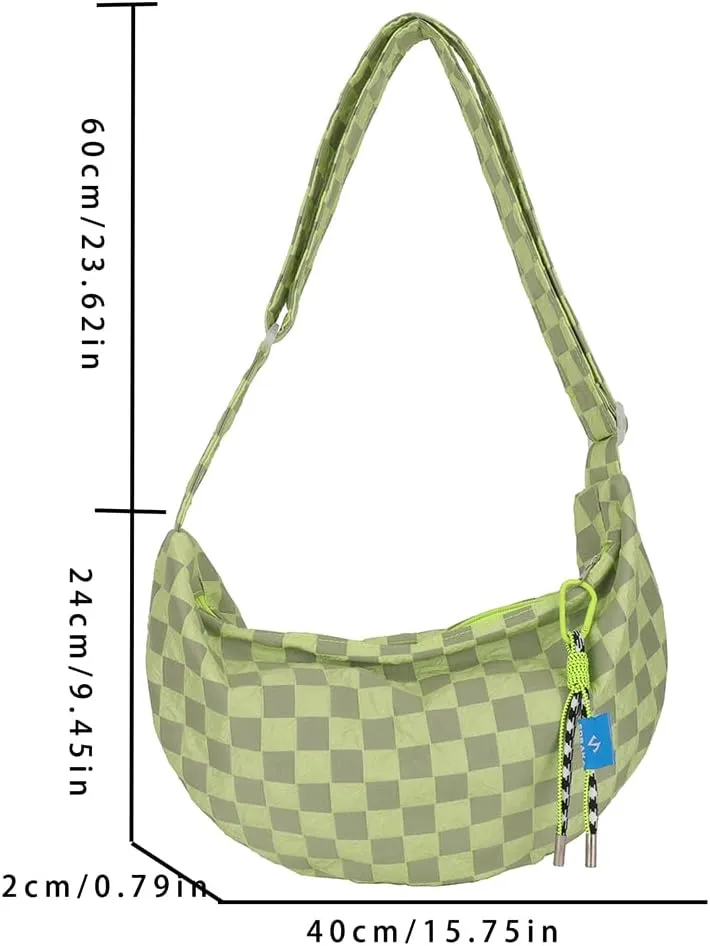 Plaid Crossbody Bag Fashion Half Moon Women Messenger Bag Casual Portable Simple Large Capacity for Weekend Vacation