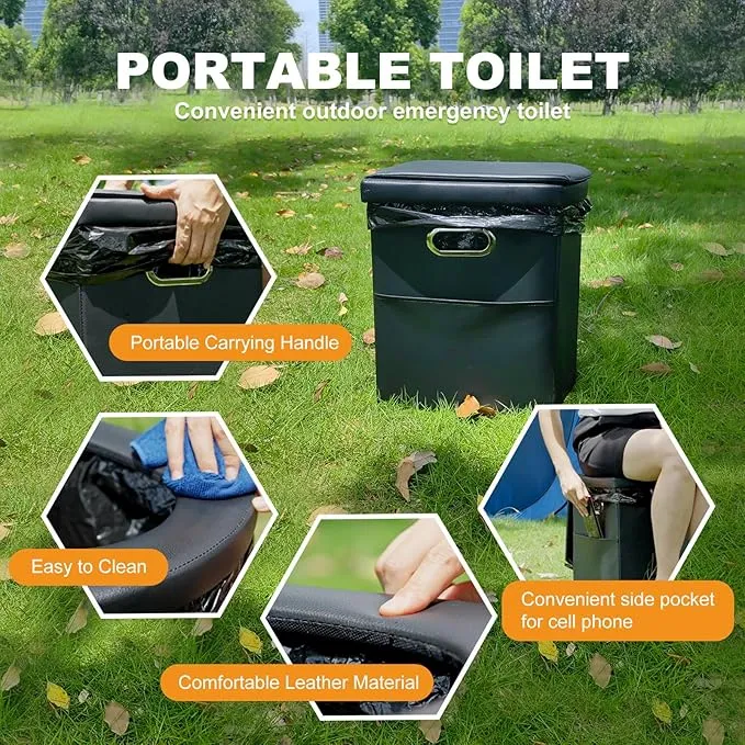 Portable Toilet for Adults, Extra Large 16.5in Height Portable Camping Toilet, Multi-Functional Mobile Toilet, Weight Capacity of 440 pounds, Convenient to Carry, Suitable for Camping, Car