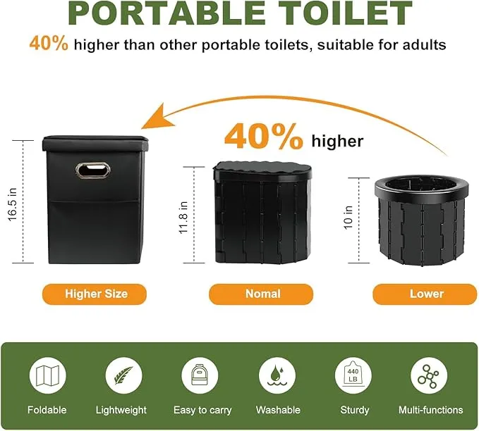 Portable Toilet for Adults, Extra Large 16.5in Height Portable Camping Toilet, Multi-Functional Mobile Toilet, Weight Capacity of 440 pounds, Convenient to Carry, Suitable for Camping, Car