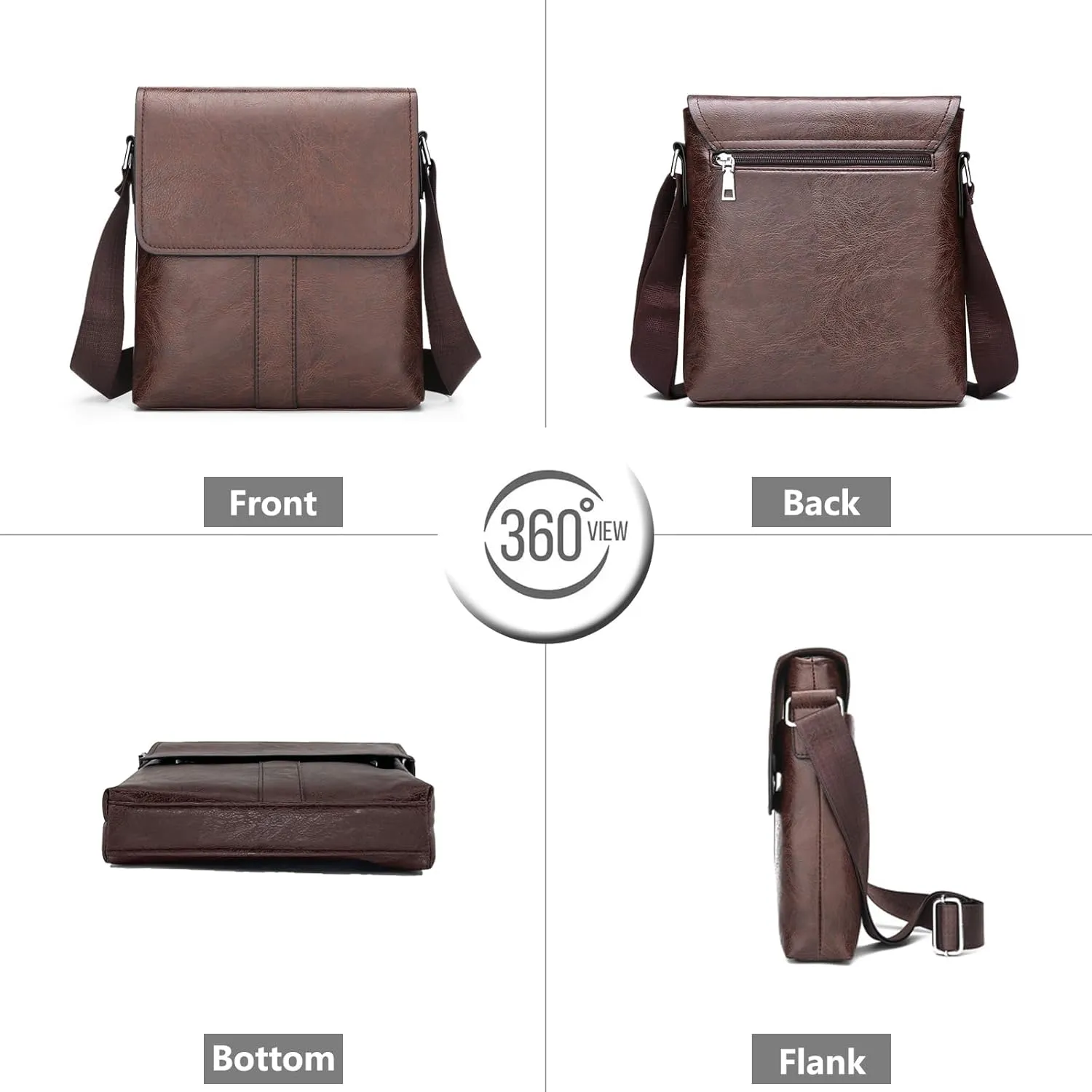 PORT&LOTUS Messenger Bags for Men - Small PU Leather Crossbody Bags