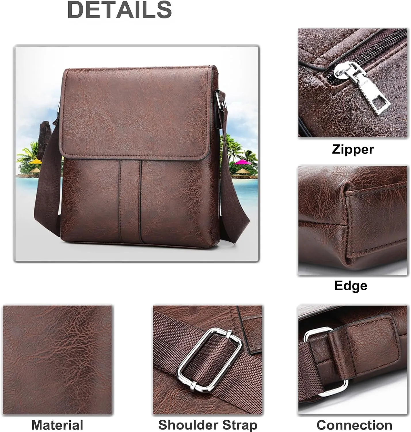 PORT&LOTUS Messenger Bags for Men - Small PU Leather Crossbody Bags