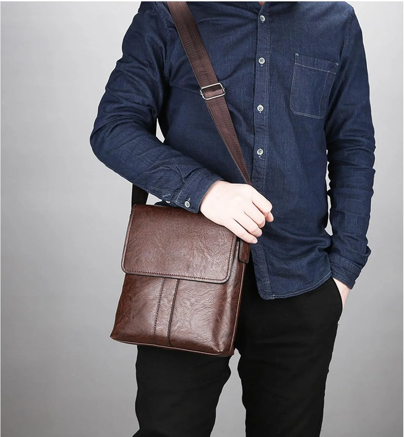 PORT&LOTUS Messenger Bags for Men - Small PU Leather Crossbody Bags