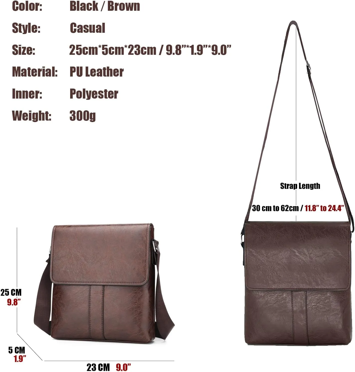 PORT&LOTUS Messenger Bags for Men - Small PU Leather Crossbody Bags
