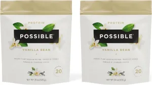Possible Protein Powder Vanilla Bean - 20g of Vegan, Plant-Based Protein Mix - Non-GMO, Non-Dairy, Gluten-Free - 3.5g of BCAAs - 9 Essential Amino Acids - 30-Day Supply - 2 Bag, 30 Servings