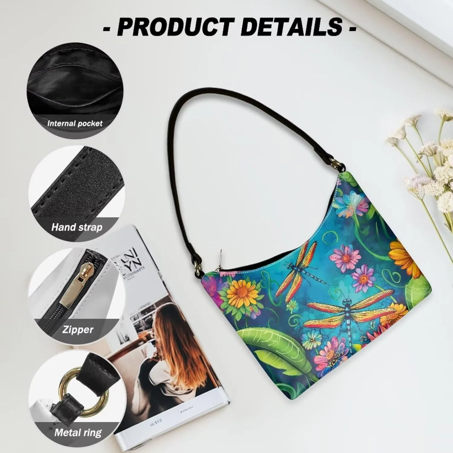 PU Leather Underarm Shoulder Bag Small Zipper Hobo Bags for Women Crescent Tote Bag for Date Travel Shopping
