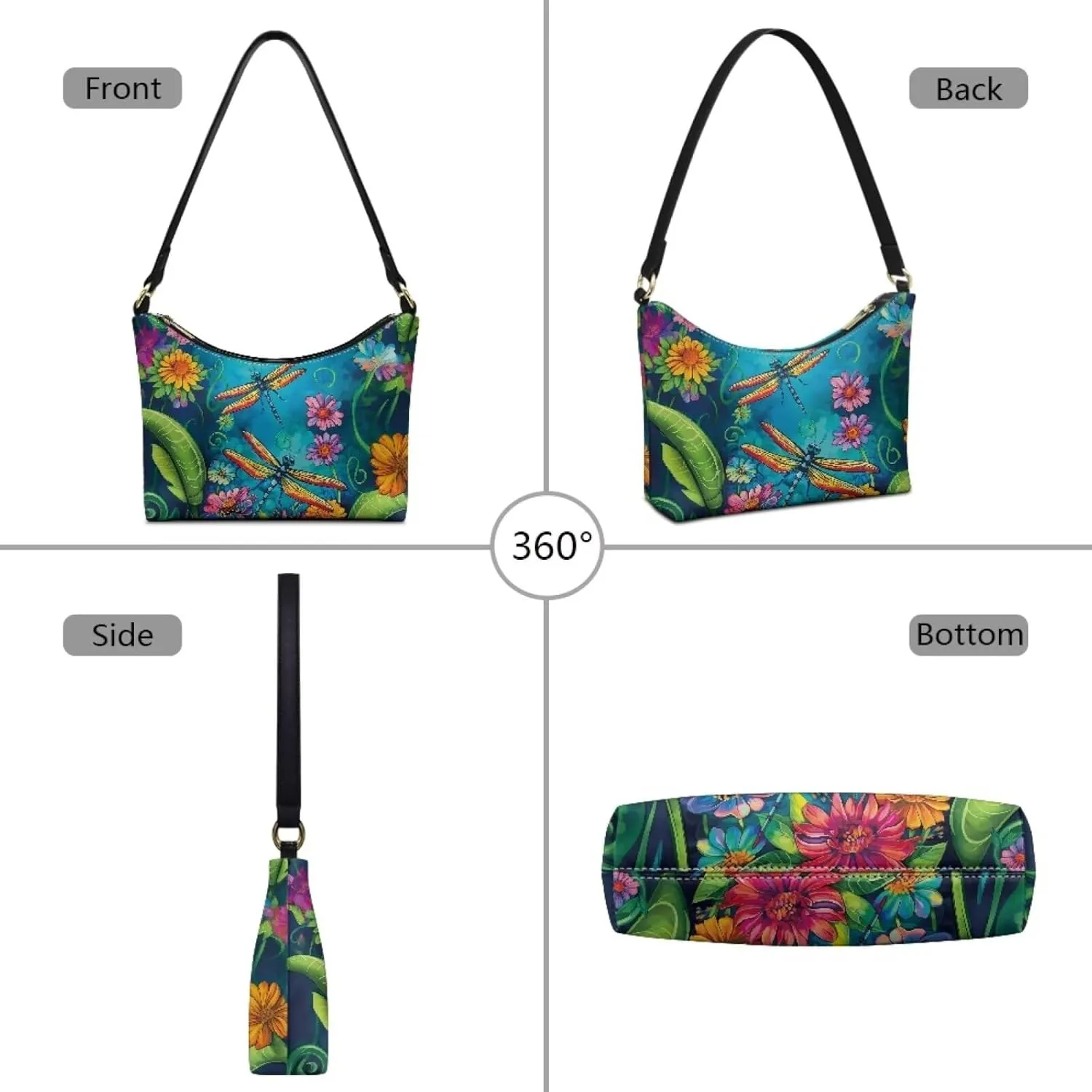 PU Leather Underarm Shoulder Bag Small Zipper Hobo Bags for Women Crescent Tote Bag for Date Travel Shopping