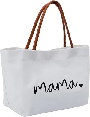 Pugtay Jute/Canvas Gifts for Mom, Mama Bag Mother Gifts Momlife Tote for Hospital, Shopping, Beach,Mother’s Day
