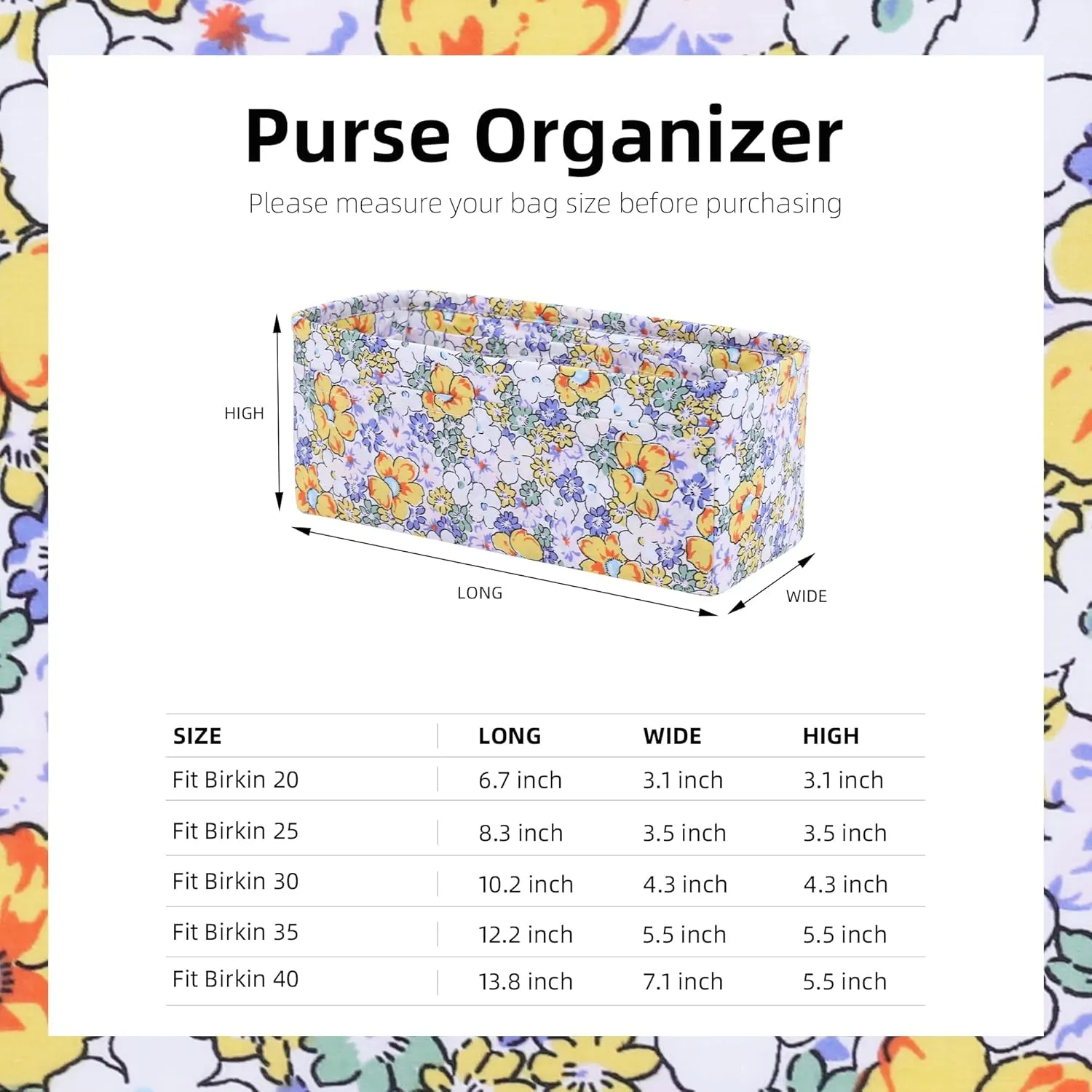 Purse Organizer Insert Fits Birkin 20/25/30/35/40 bags, Lightweight Bag Shaper Liner for Women Luxury Handbag Tote, Soft Inner Bag(BK20,Blossoming)
