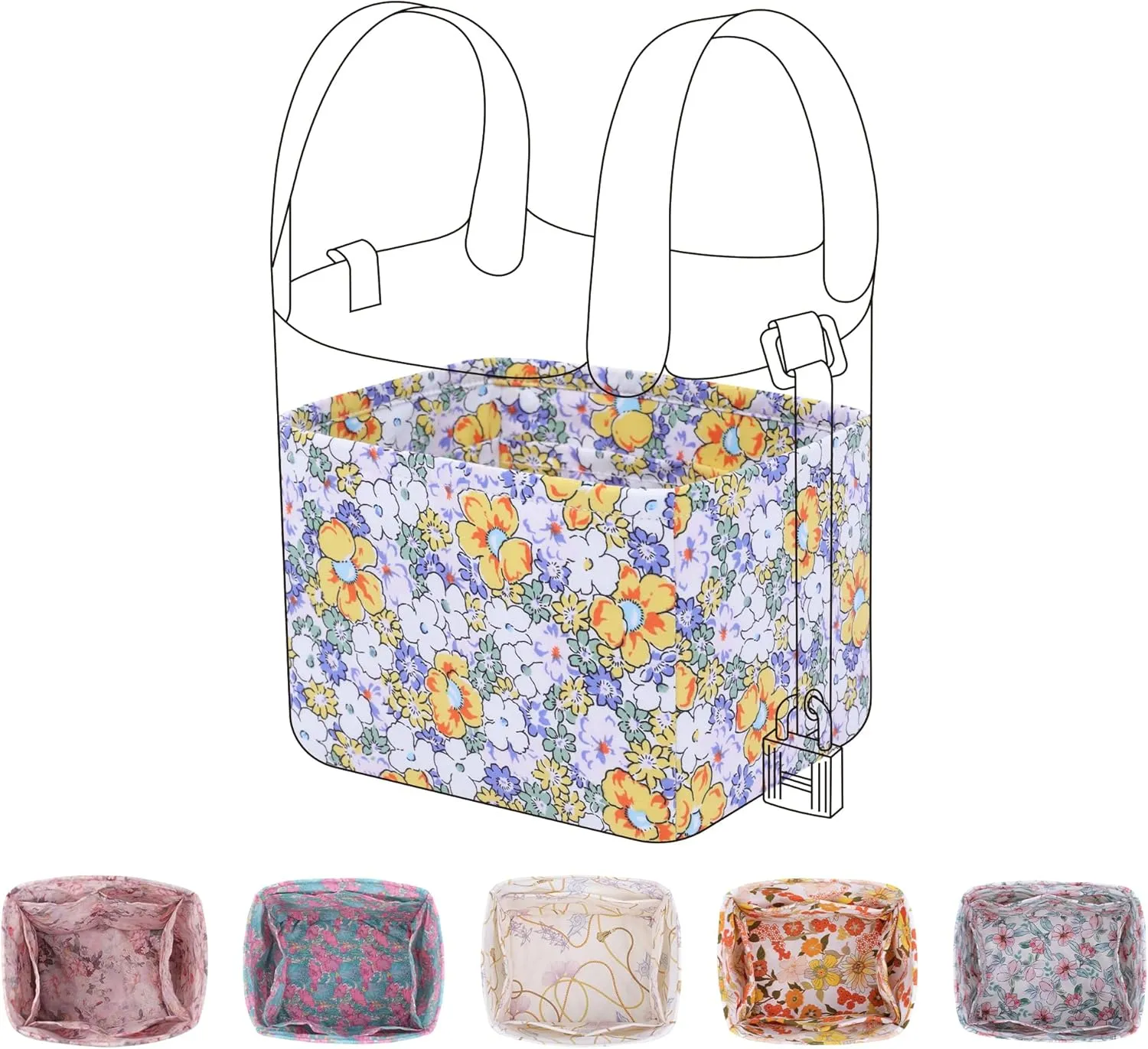 Purse Organizer Insert For Picotin 14/18/22/26 bags, Lightweight Bag Shaper Liner, Soft Women Luxury Handbag Tote Inner Bag(PC18,Blossoming)