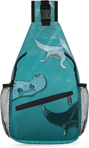 QsirBC Marine Animals Stingrays Sling Bag for Women Crossbody Backpack Purse Shoulder Casual Daypack Cross Body Bags for Travel Cycling Hiking
