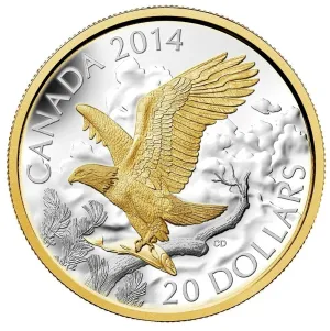 RDC 2014 Canada $20 Gilded Perched Bald Eagle (No Tax) light toning