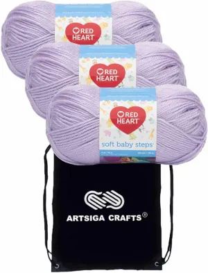 Red Heart Soft Baby Steps Lavender E746-9590 (3-Skeins - Same Dye Lot) Worsted Medium #4 Acrylic Yarn for Crocheting and Knitting with Project Bag