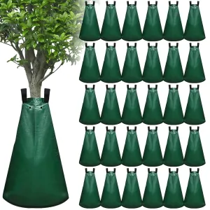 Riakrum 32 Pack Slow Release Tree Watering Bags 20 Gallon Reusable Tree Watering Bag Bulk Automatic Tree Water Bag PVC Plant Drip Irrigation System with 12 Pairs Gardening Gloves for Trees