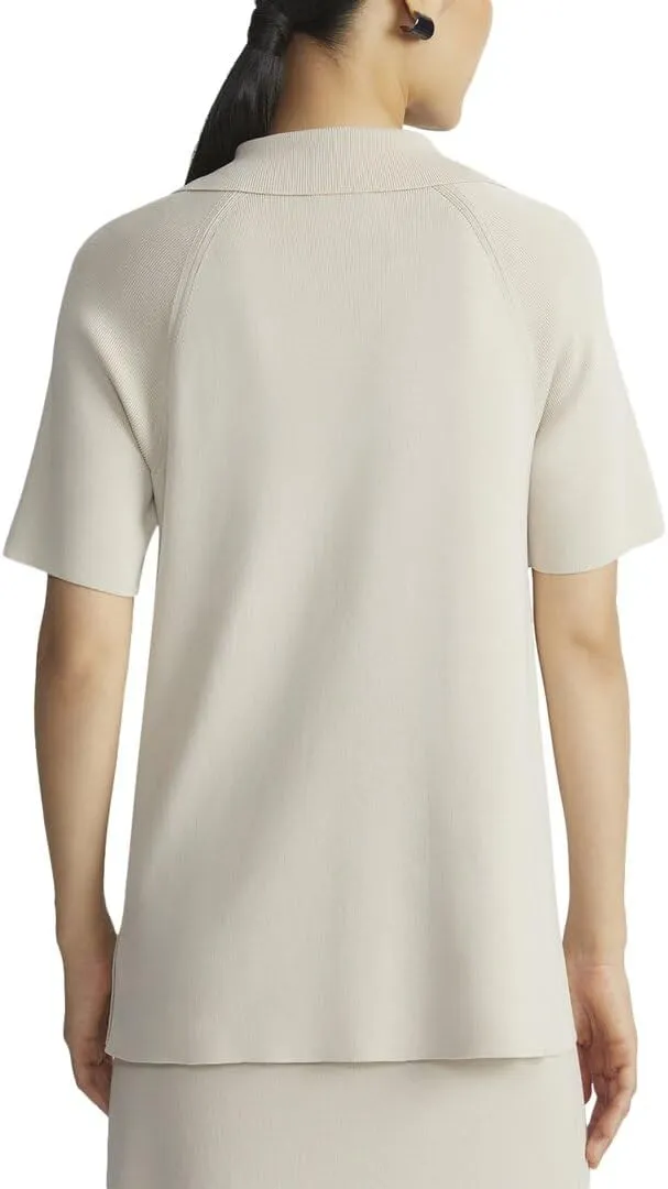 Ribbed Split Neck Polo Shirt