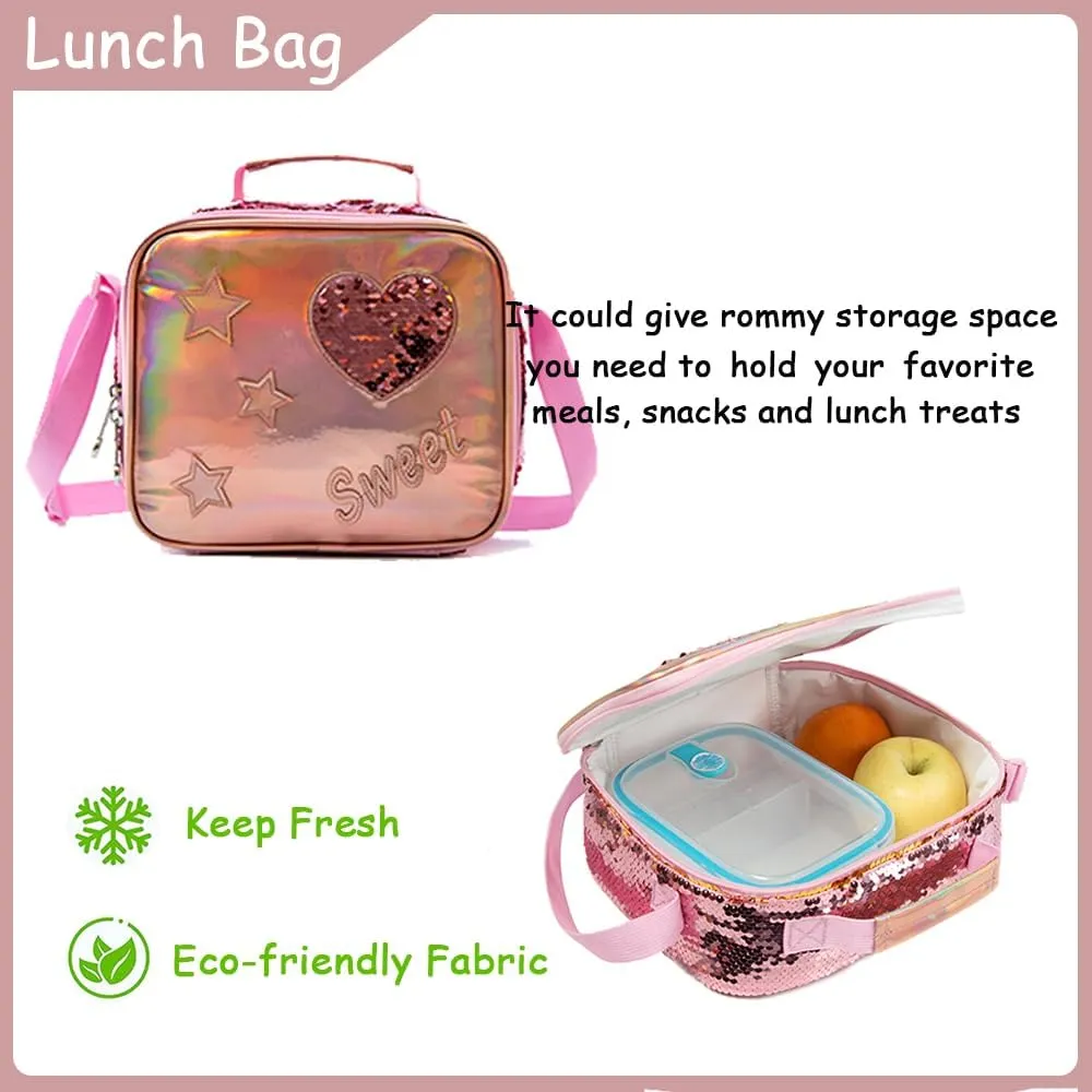 Rolling Backpack for Girls Backpack with Wheels Wheeled Backpack and Lunch Bag Set for Girls Rolling Suitcase