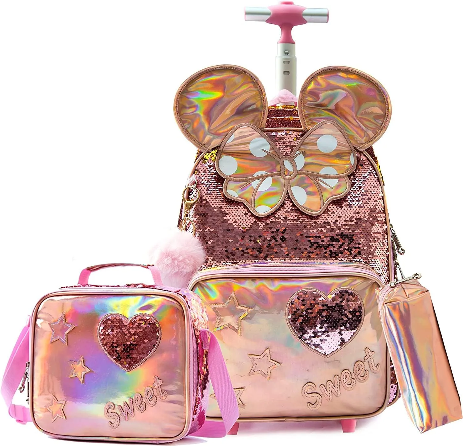 Rolling Backpack for Girls Backpack with Wheels Wheeled Backpack and Lunch Bag Set for Girls Rolling Suitcase
