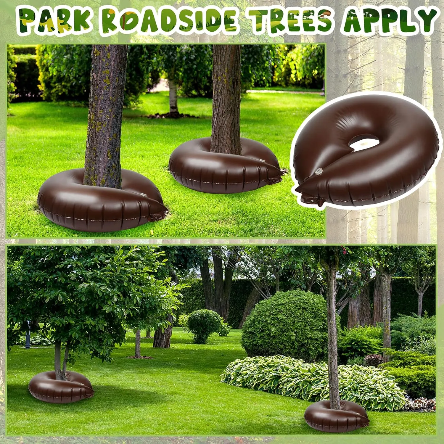 Roshtia 25 Pack 15 Gallon Tree Watering Ring Bag Slow Release Reusable Tree Bag Bulk Heavy Duty Automatic Drip Irrigation Ring PVC Root Water System for Garden Newly Planted (Brown)